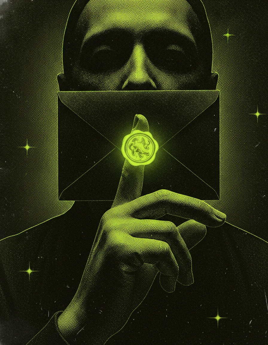 Black envelope sealed with glowing wax